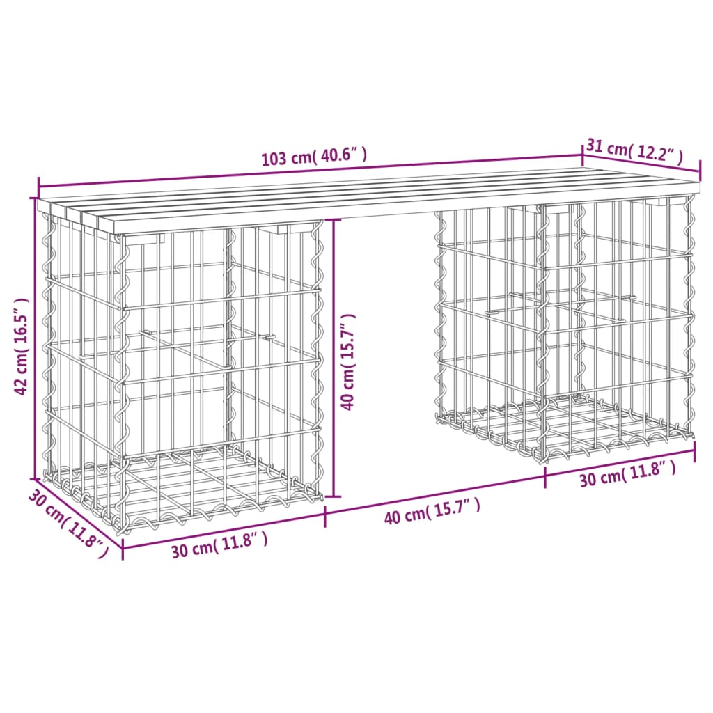 Tuinbank Schanskorfontwerp 103x31x42 cm massief grenenhout