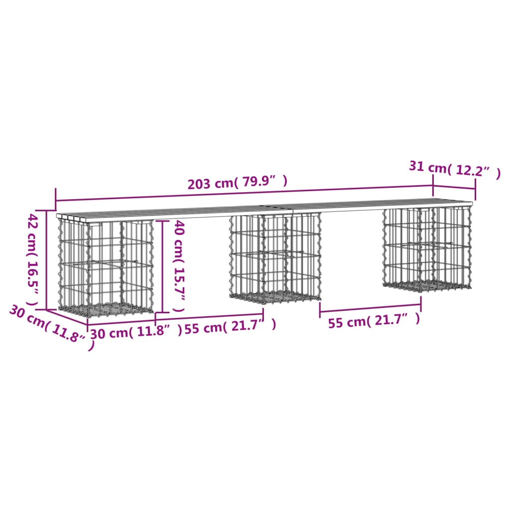 Tuinbank Schanskorfontwerp 203x31x42 cm massief grenenhout