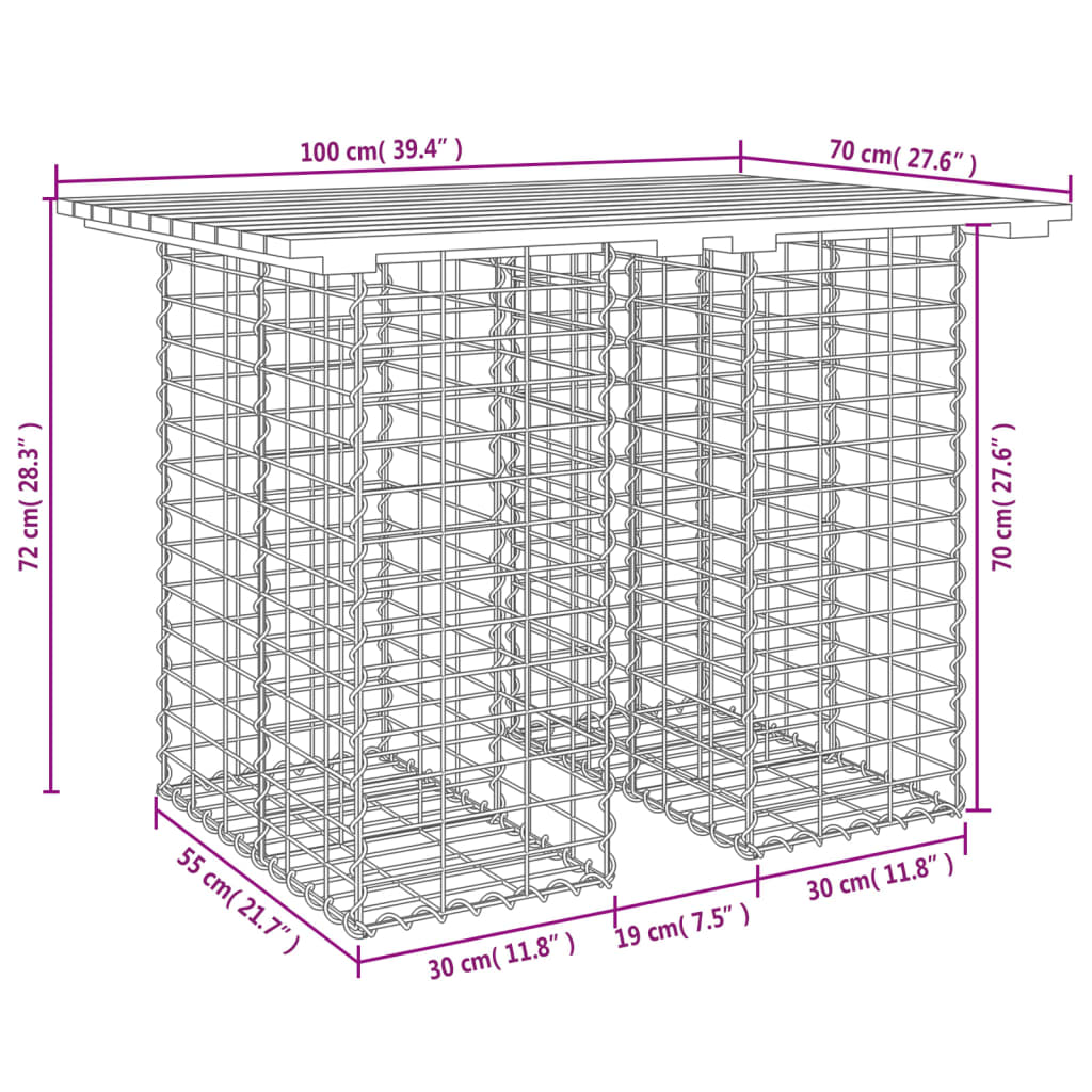 Tuinbank Schanskorfontwerp 100x70x72 cm massief grenenhout