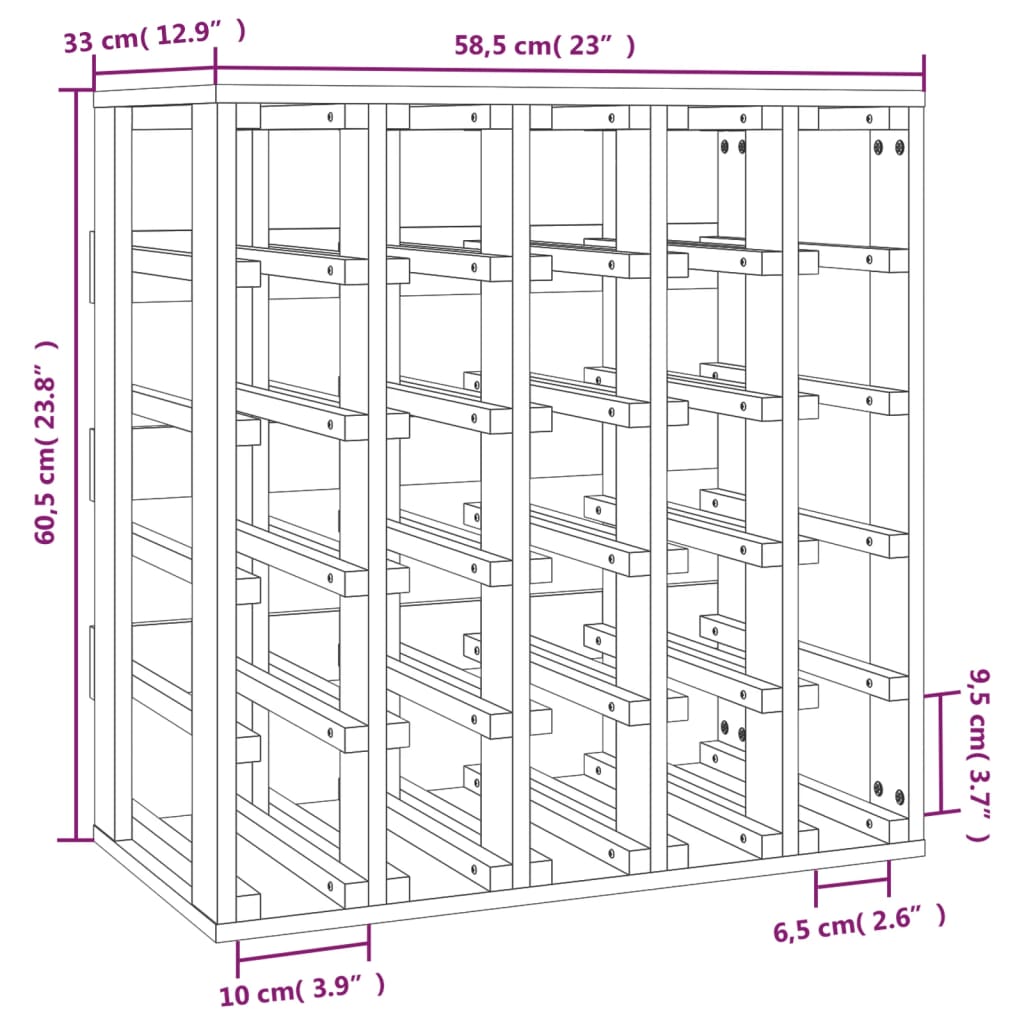 Wijnrek 58,5x33x60,5 cm massief grenenhout