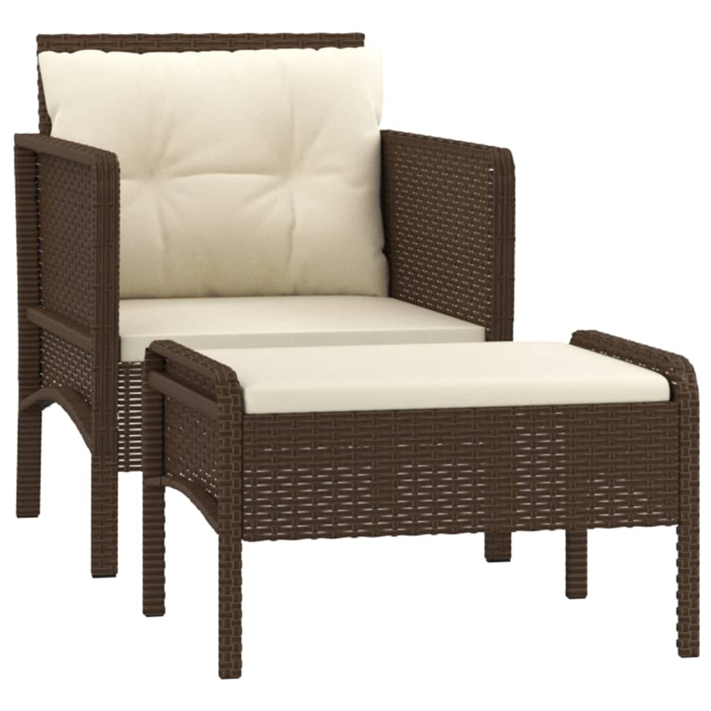 2-delige Loungeset met kussens poly rattan bruin