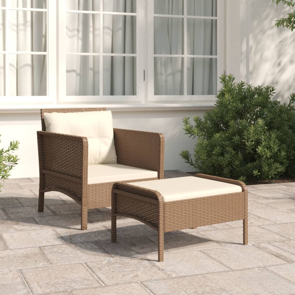 2-delige Loungeset met kussens poly rattan bruin