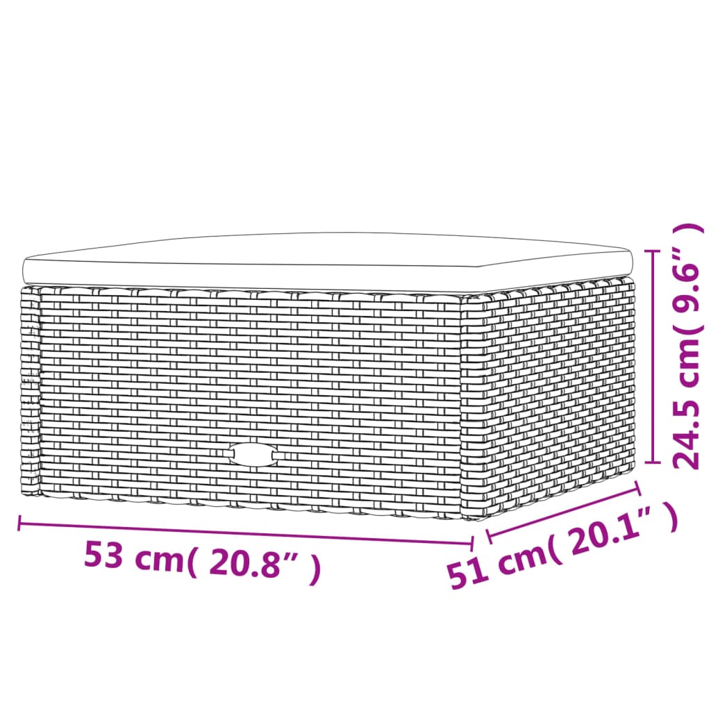 Tuinvoetenbank met kussen poly rattan grijs