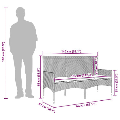 Tuinbank 3-zits met kussens poly rattan bruin