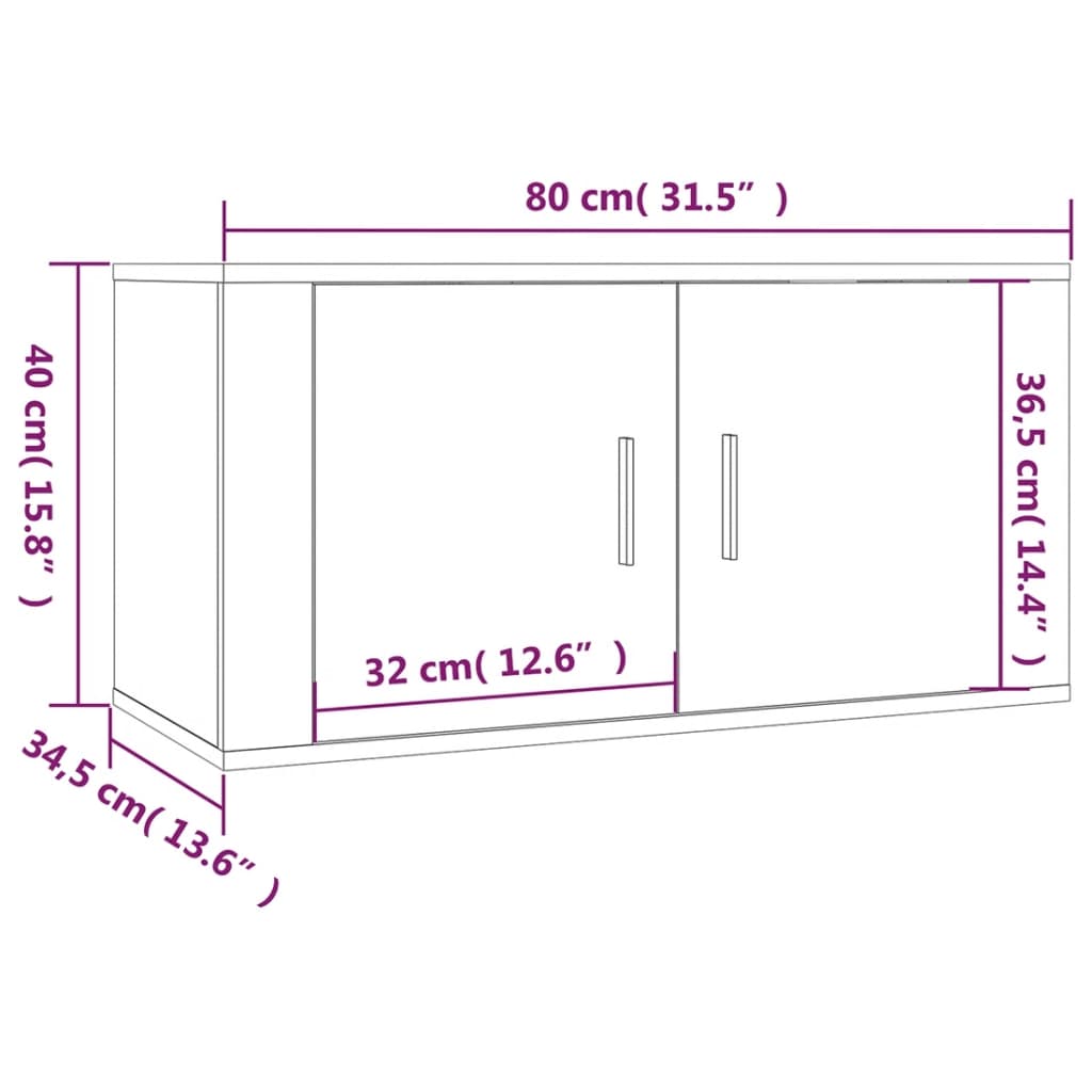 Tv-wandmeubel 80x34,5x40 cm hoogglans wit