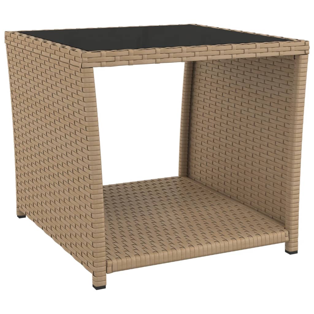 Salontafel met glazen blad poly rattan en gehard glas beige