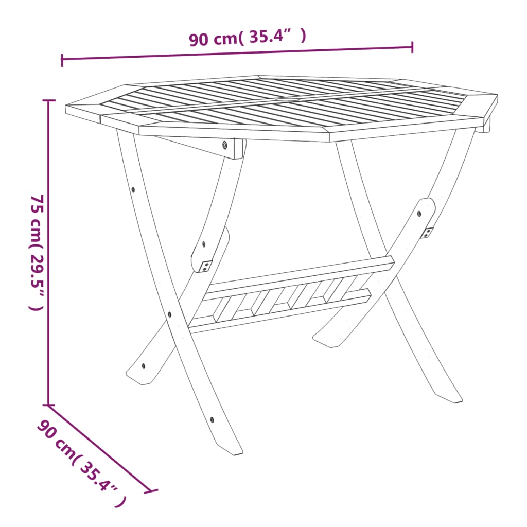 Tuintafel inklapbaar 90x75 cm massief acaciahout