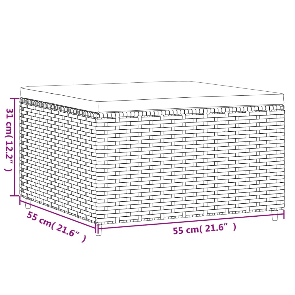 Voetensteun met kussen poly rattan zwart