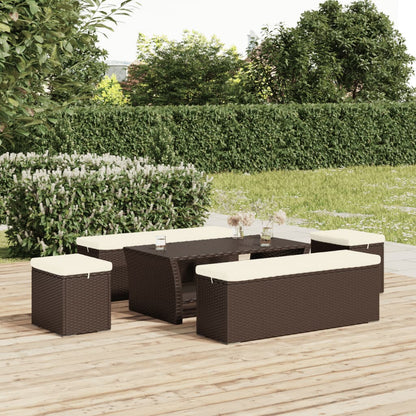 Hocker met kussen 110x30x40 cm poly rattan bruin