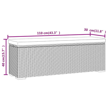 Hocker met kussen 110x30x40 cm poly rattan bruin