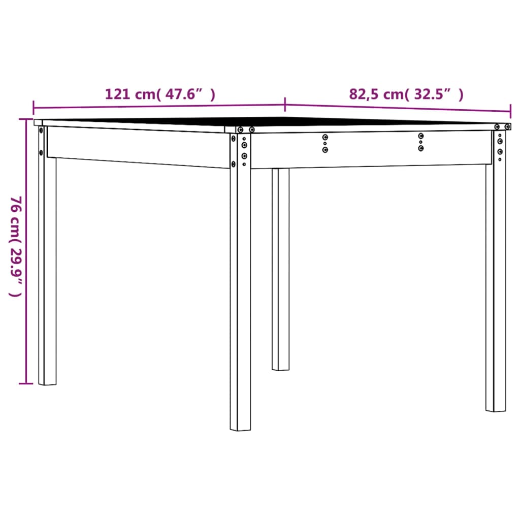 Tuintafel 121x82,5x76 cm massief grenenhout