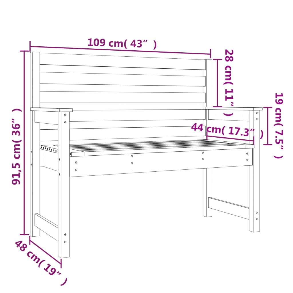 Tuinbank 109x48x91,5 cm massief grenenhout