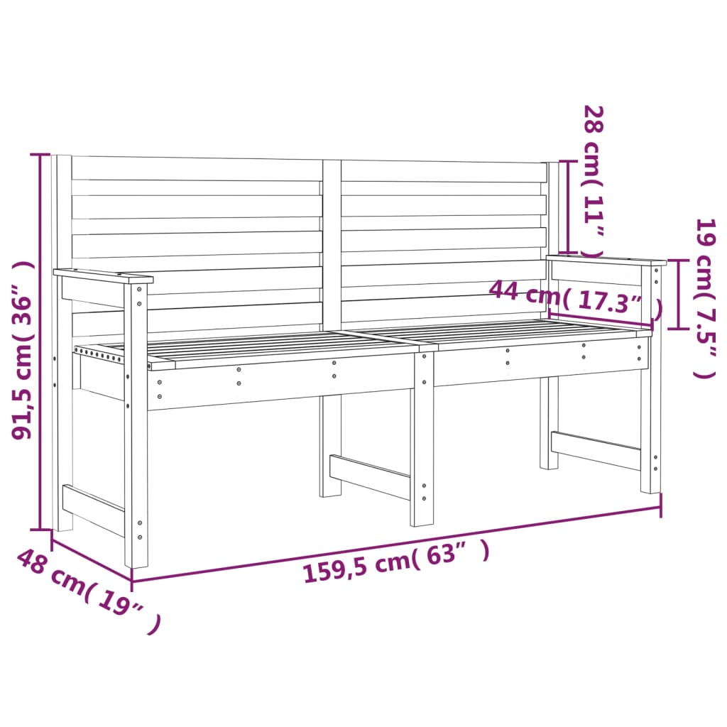 Tuinbank 159,5x48x91,5 cm massief grenenhout grijs