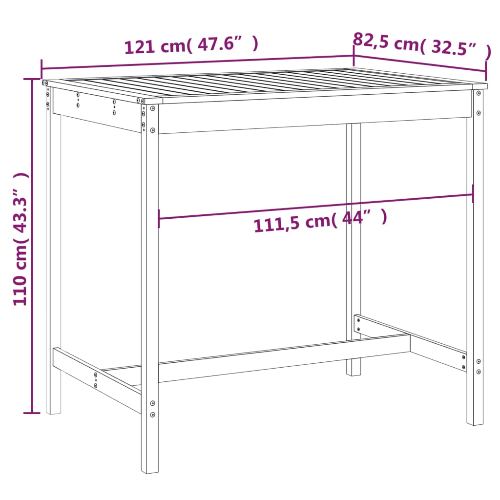 Tuintafel 121x82,5x110 cm massief grenenhout honingbruin