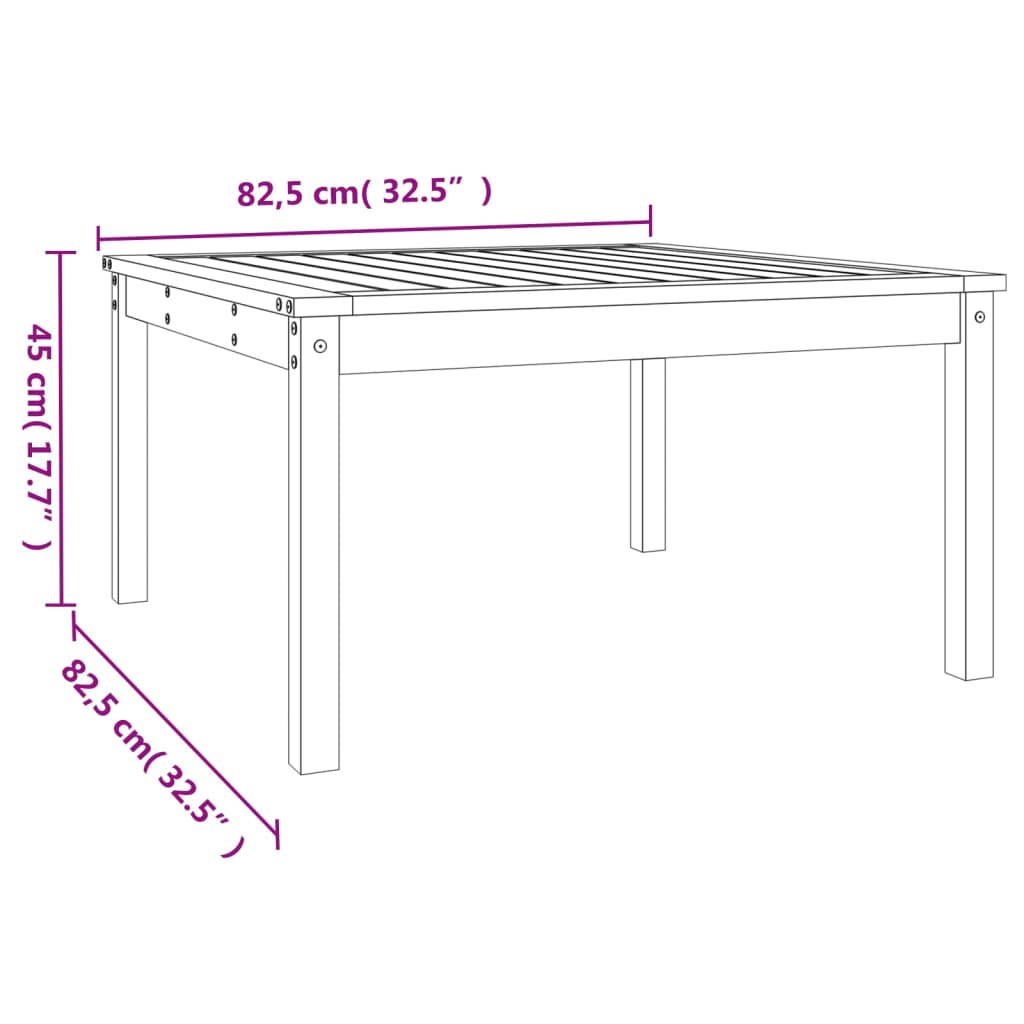 Tuintafel 82,5x82,5x45 cm massief grenenhout