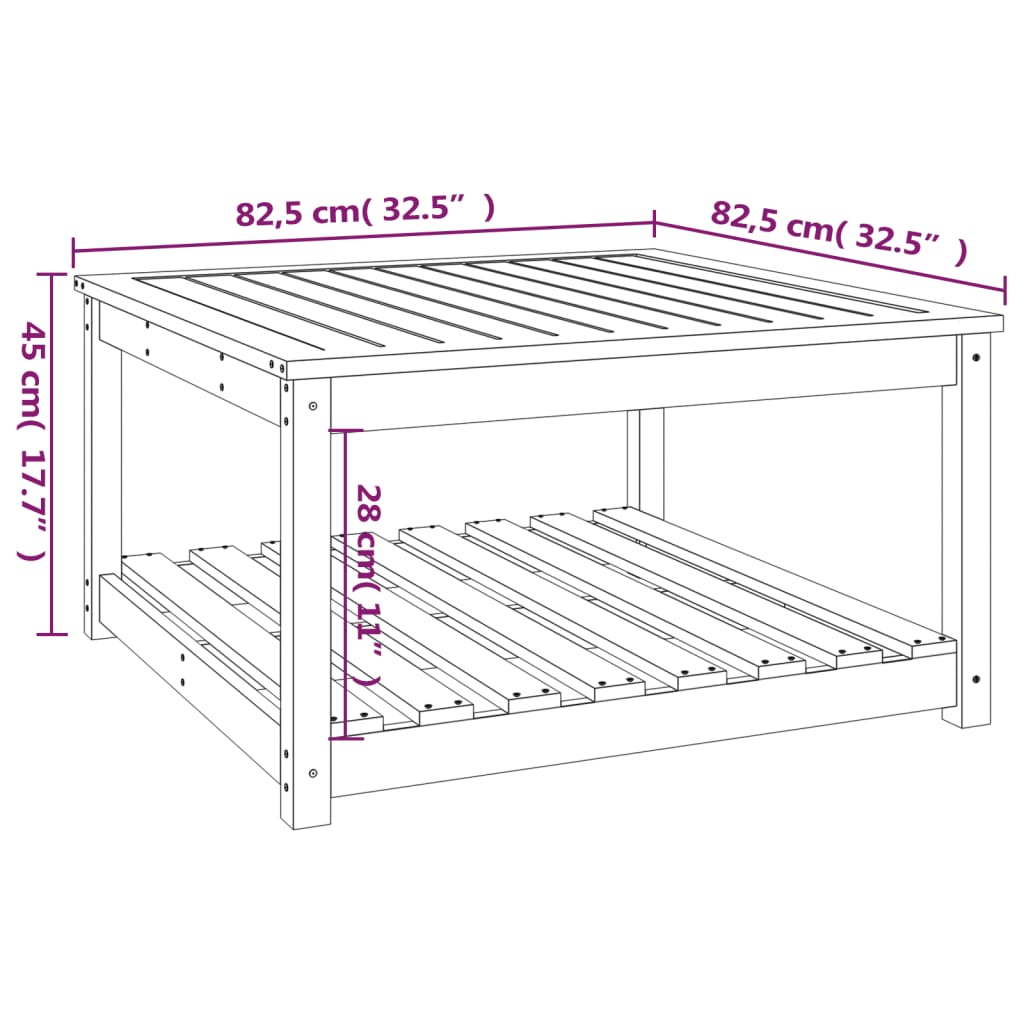 Tuintafel 82,5x82,5x45 cm massief grenenhout