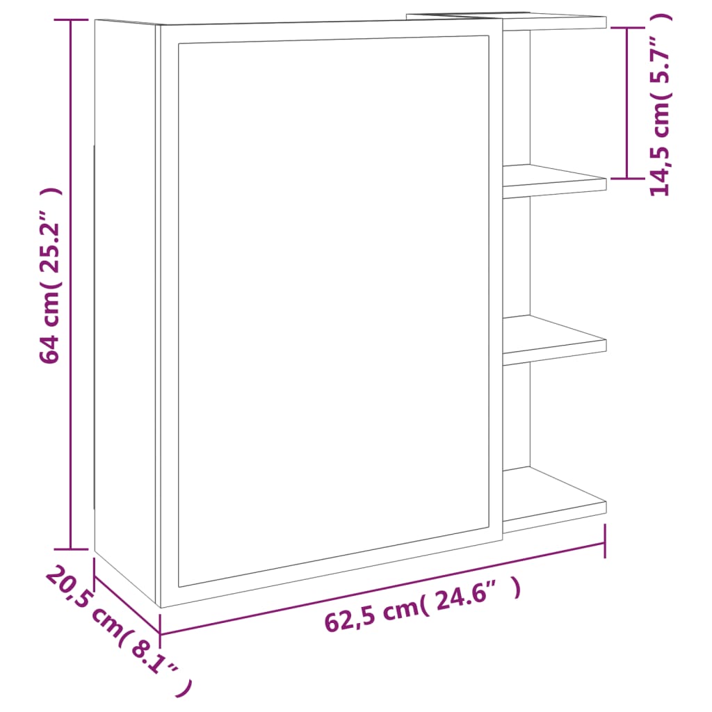 Badkamerspiegelkast 62,5x20,5x64 cm bewerkt hout gerookt eiken