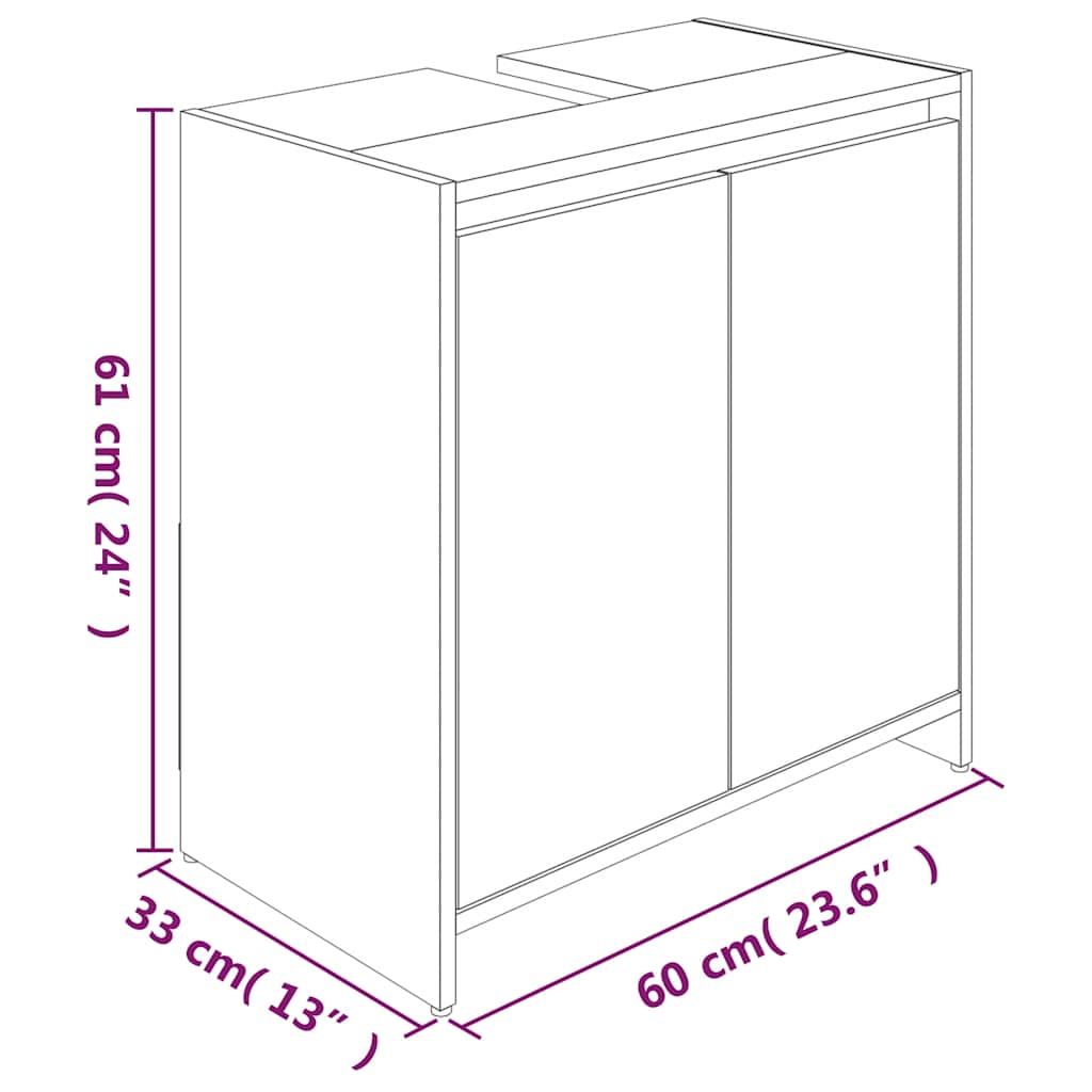 Badkamerkast 60x33x61 cm bewerkt hout grijs sonoma eikenkleurig