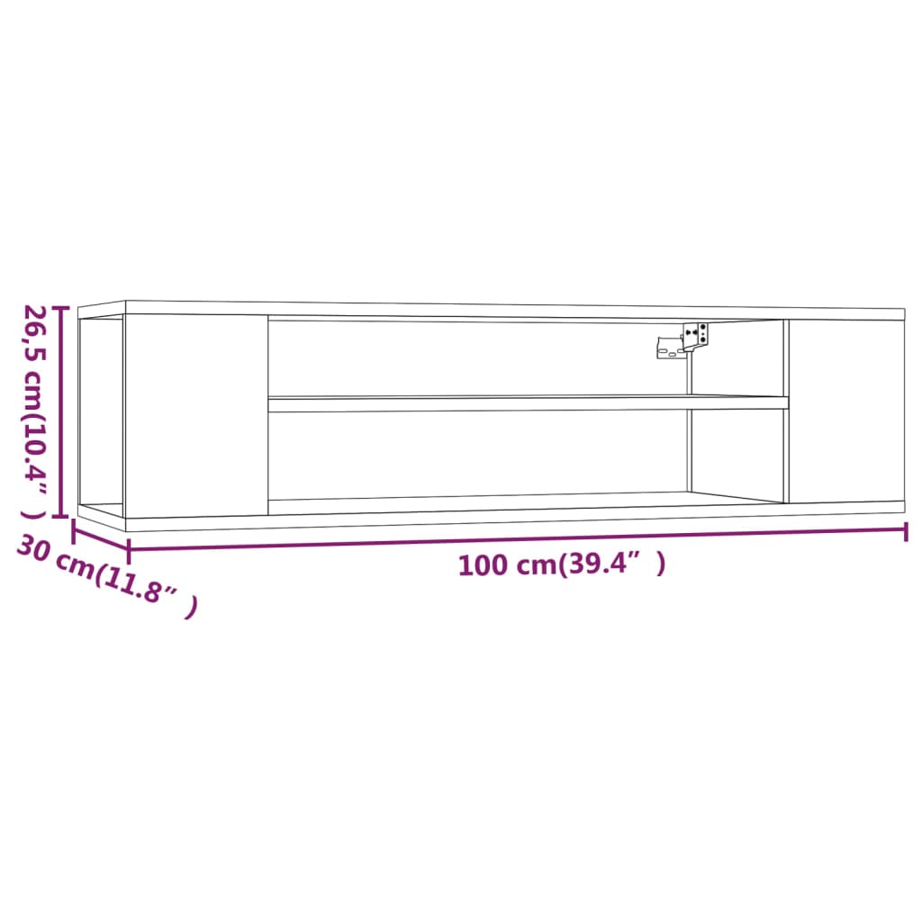 Tv-hangmeubel 100x30x26,5 cm bewerkt hout grijs sonoma eiken