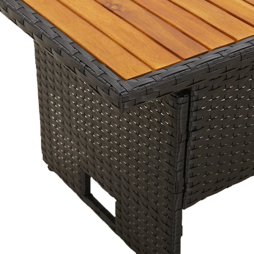 Tuintafel 100x50x43/63 cm acaciahout en poly rattan zwart