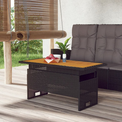 Tuintafel 100x50x43/63 cm acaciahout en poly rattan zwart