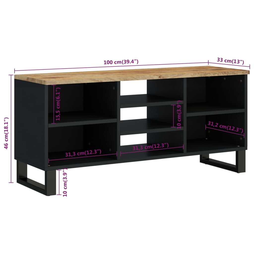 Tv-meubel 100x33x46 cm massief mangohout en bewerkt hout