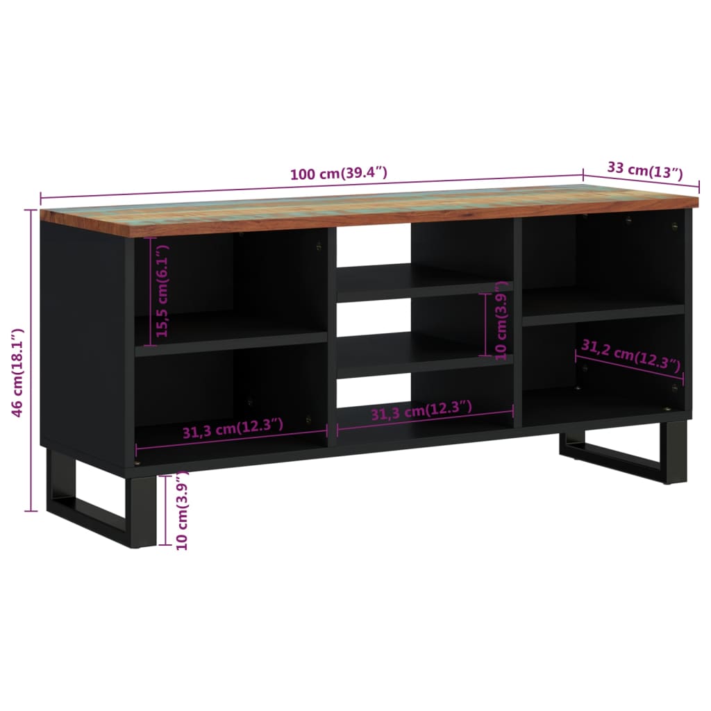 Tv-meubel 100x33x46 cm massief hout gerecycled en bewerkt hout