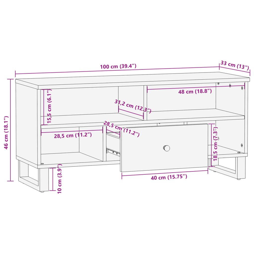 Tv-meubel 100x33x46 cm massief hout gerecycled en bewerkt hout