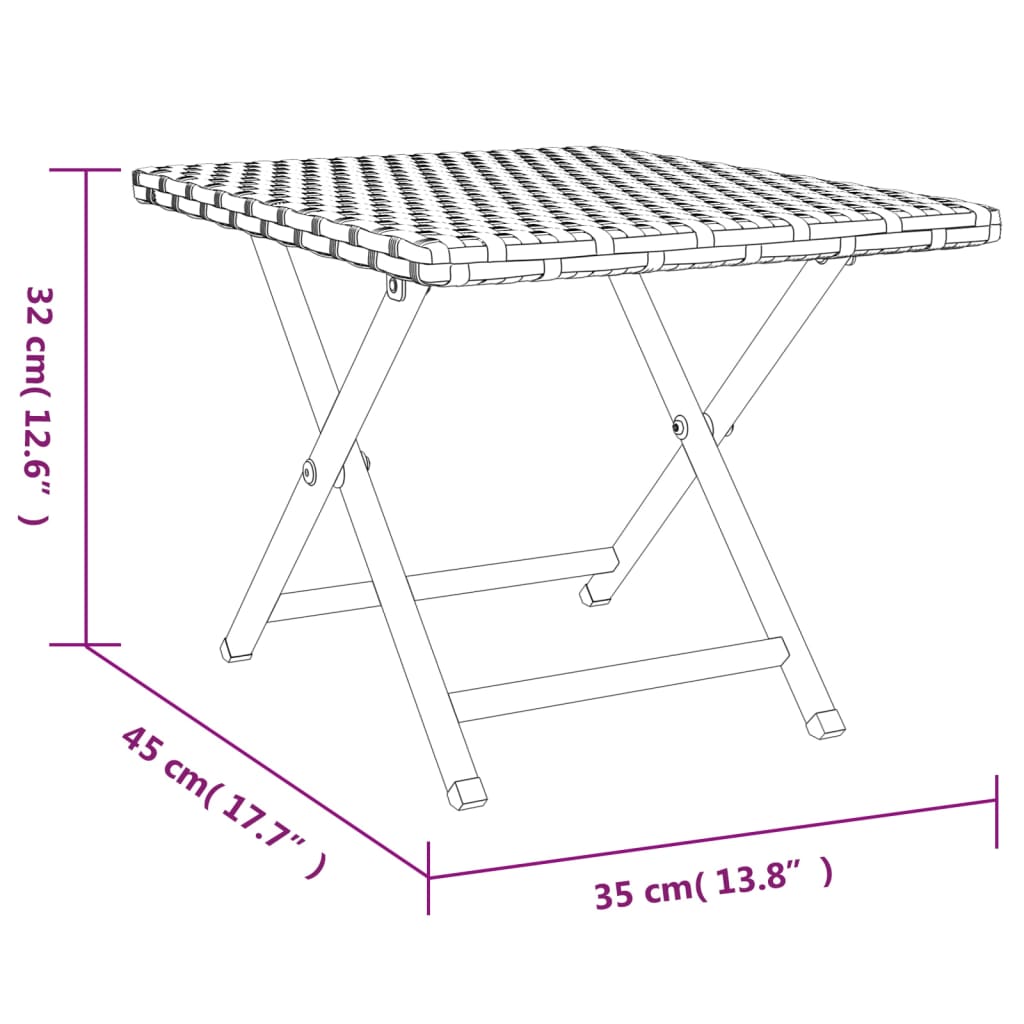 Tafel inklapbaar 45x35x32 cm poly rattan zwart