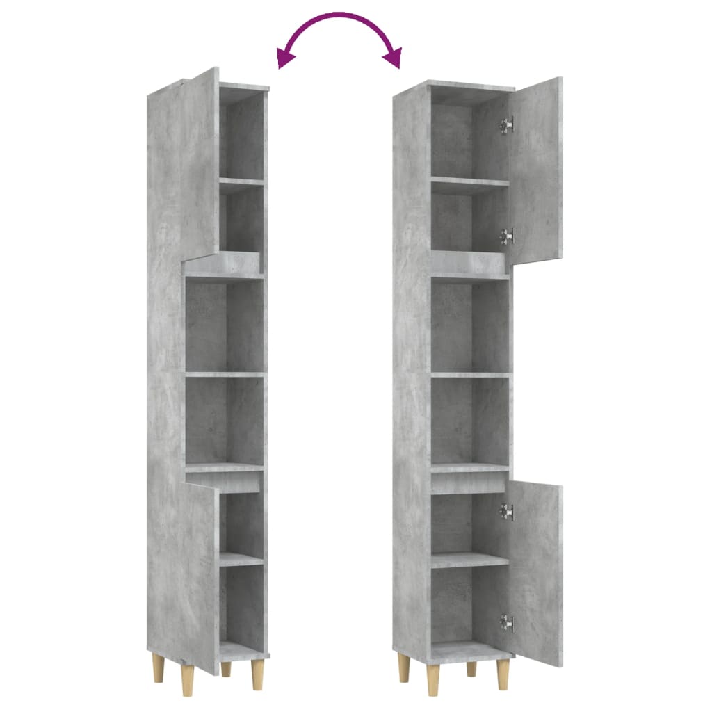 Badkamerkast 30x30x190 cm bewerkt hout betongrijs