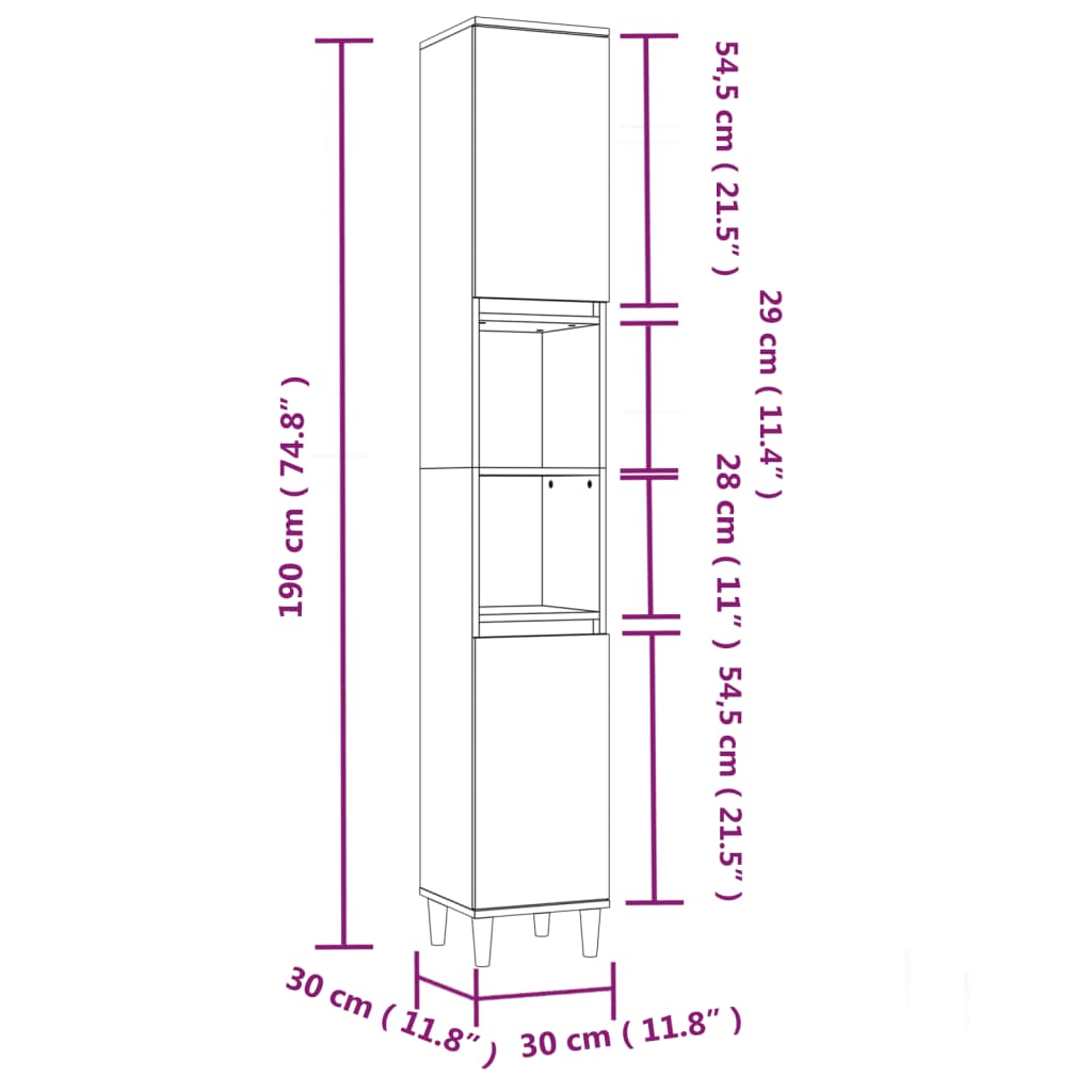 Badkamerkast 30x30x190 cm bewerkt hout betongrijs