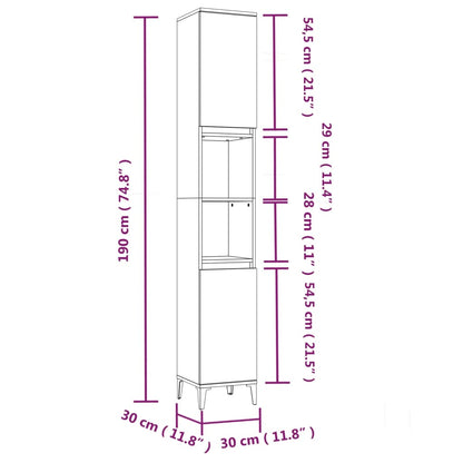 Badkamerkast 30x30x190 cm bewerkt hout wit