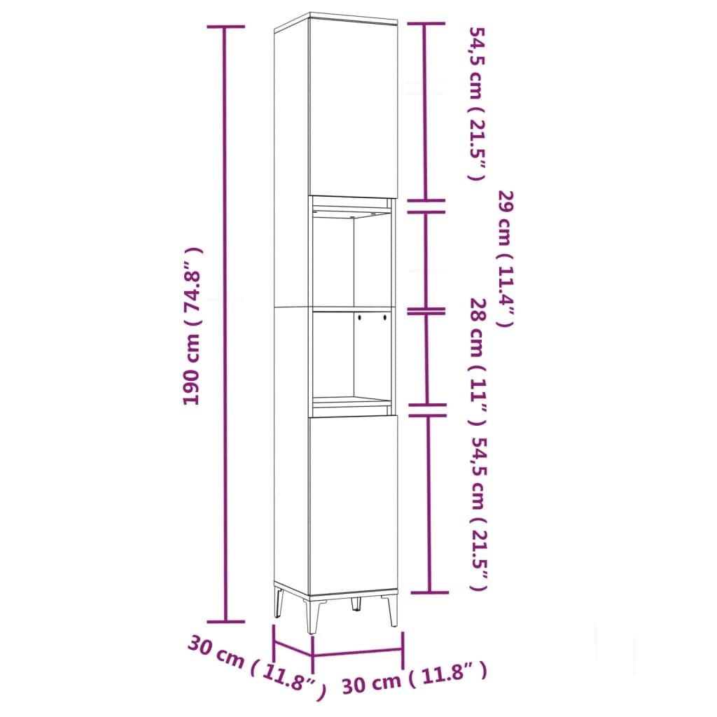 Badkamerkast 30x30x190 cm bewerkt hout gerookt eikenkleurig