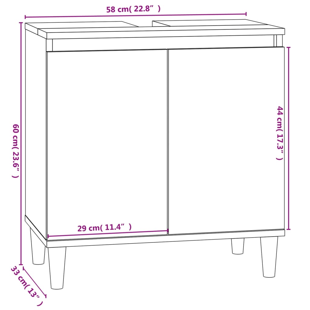 Wastafelkast 58x33x60 cm bewerkt hout gerookt eikenkleurig