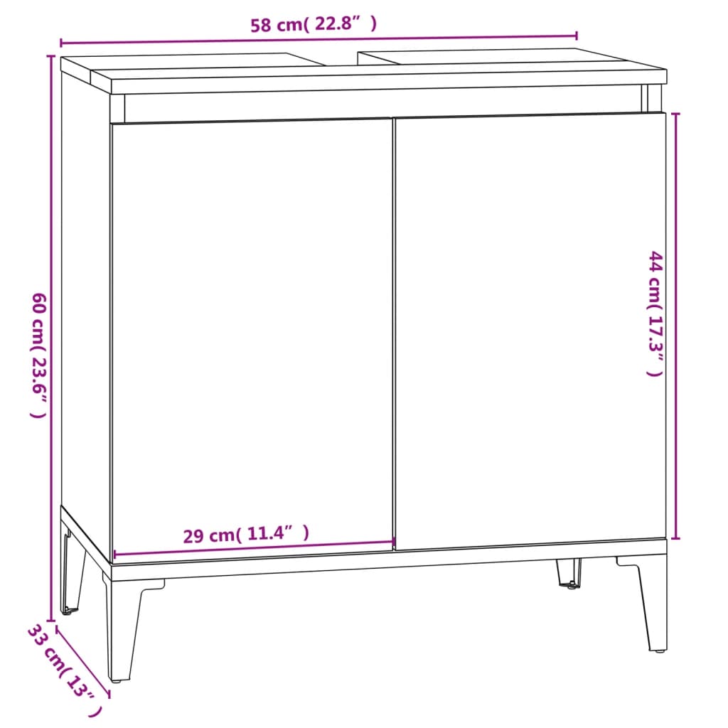 Wastafelkast 58x33x60 cm bewerkt hout wit