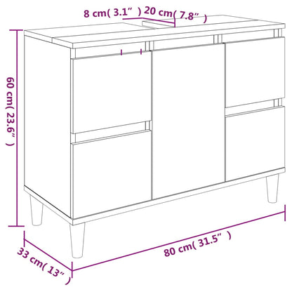 Wastafelkast 80x33x60 cm bewerkt hout wit