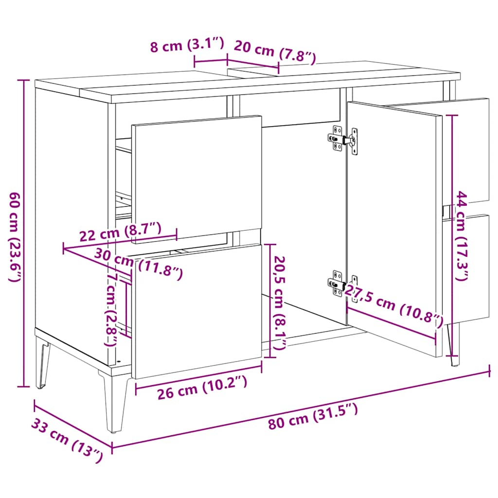 Wastafelkast 80x33x60 cm bewerkt hout zwart