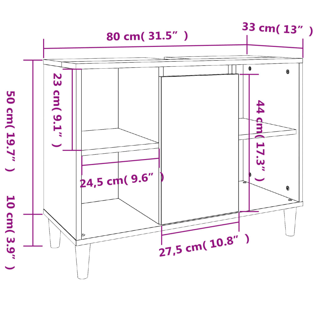 Wastafelkast 80x33x60 cm bewerkt hout zwart