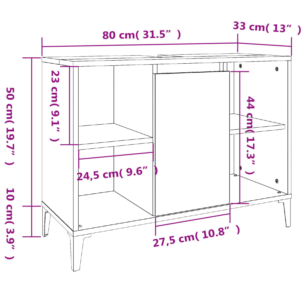 Wastafelkast 80x33x60 cm bewerkt hout grijs sonoma eikenkleurig