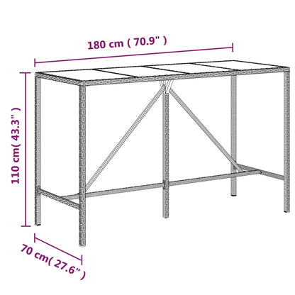 Bartafel met glazen blad 180x70x110 cm poly rattan zwart