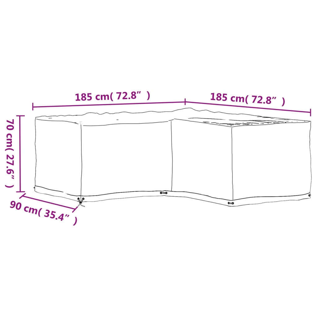 Tuinmeubelhoezen L-vormig 2 st 12 oogjes 185x185x70 cm