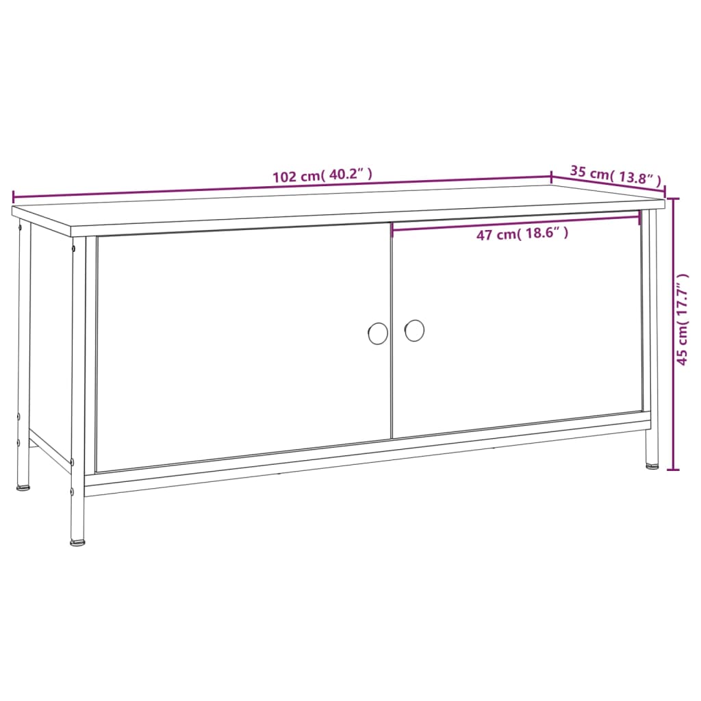 Tv-meubel 102x35x45 cm bewerkt hout grijs sonoma eikenkleurig