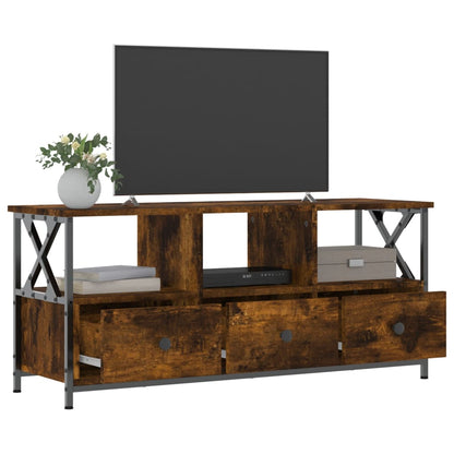 Tv-meubel 102x33x45 cm bewerkt hout en ijzer gerookt eikenkleur