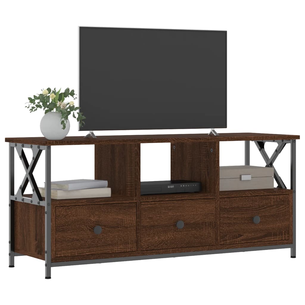 Tv-meubel 102x33x45 cm bewerkt hout en ijzer bruin eikenkleur