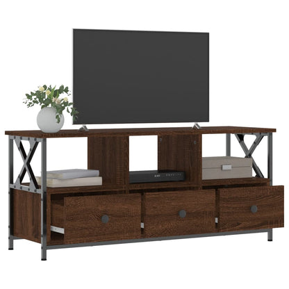 Tv-meubel 102x33x45 cm bewerkt hout en ijzer bruin eikenkleur