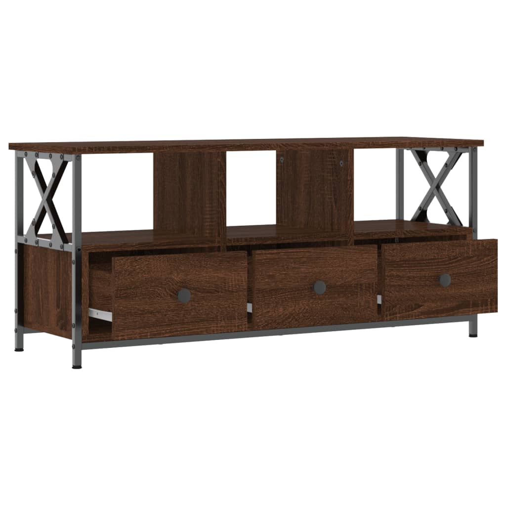 Tv-meubel 102x33x45 cm bewerkt hout en ijzer bruin eikenkleur