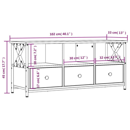 Tv-meubel 102x33x45 cm bewerkt hout en ijzer bruin eikenkleur