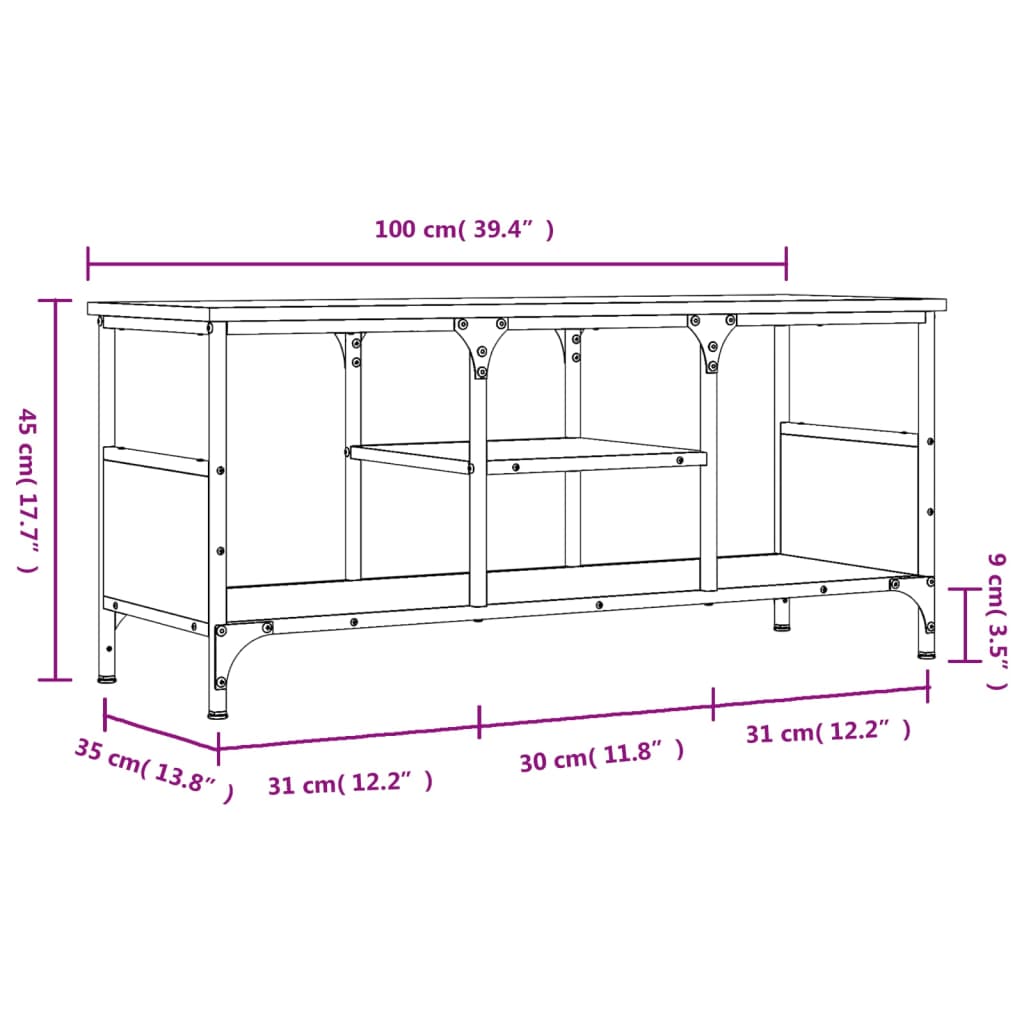 Tv-meubel 100x35x45 cm bewerkt hout en ijzer bruin eikenkleur