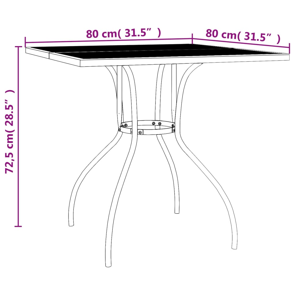 Tuintafel 80x80x72,5 cm staal gaas antracietkleurig