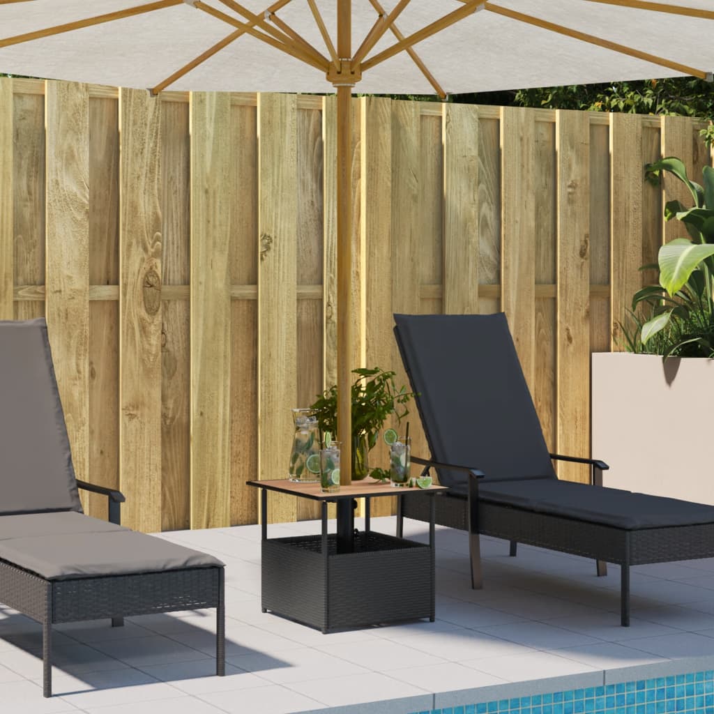 Tuintafel met parasolgat 55x55x46,5 cm poly rattan zwart